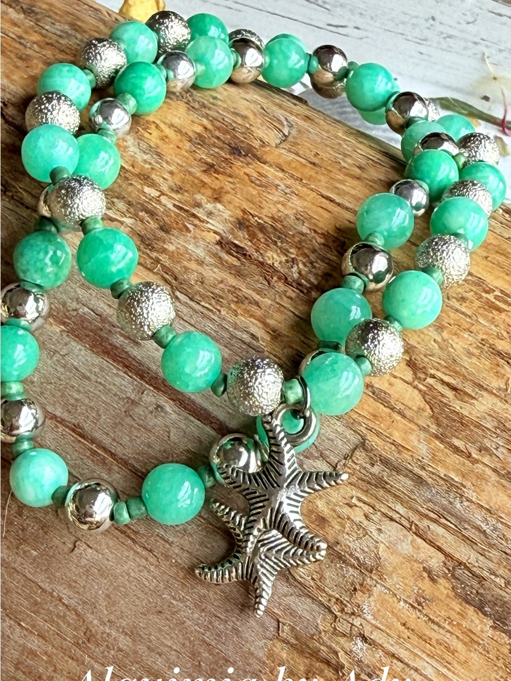 Alquimia Amazonite Green Beaded Starfish Bracelet with Silver Accents